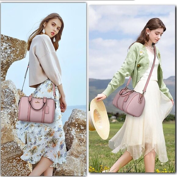 Stylish Compact Satchel Bag with Adjustable Crossbody Strap - Gold Logo Accent - Picture 8 of 9